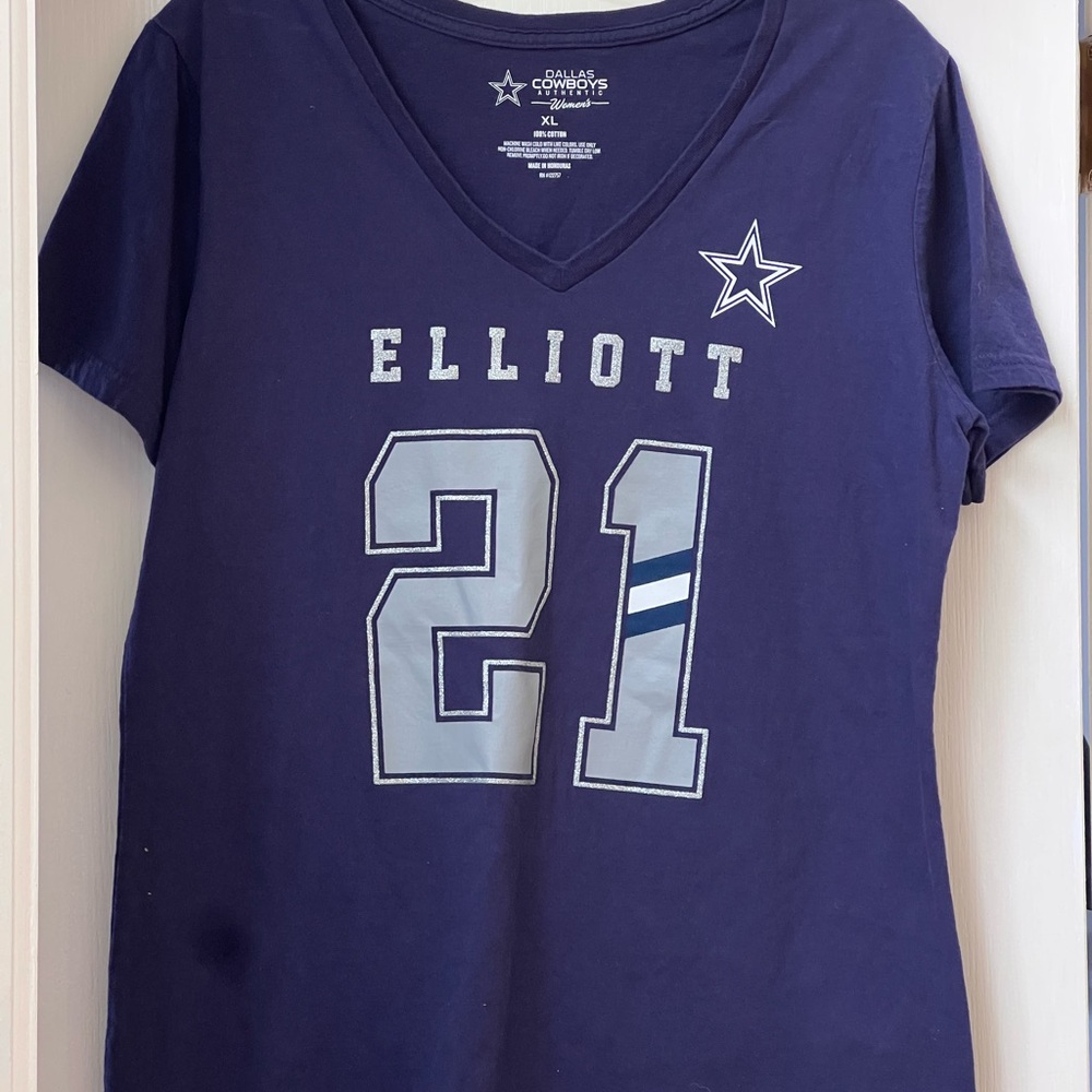 Dallas Cowboys Elliott #21 Navy V-Neck Short Sleeve Tee